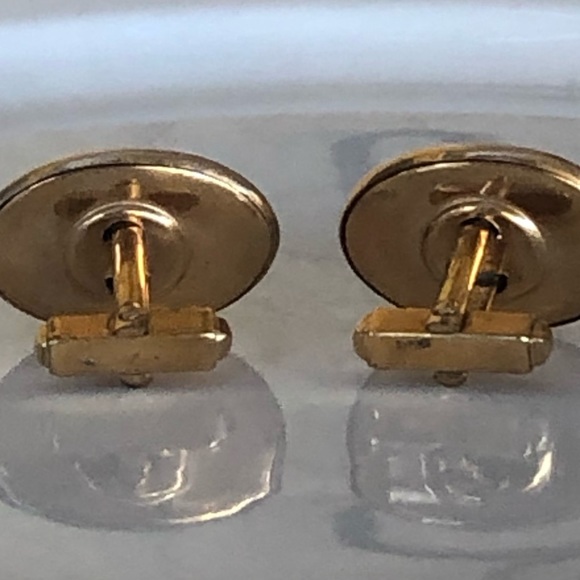 Vintage G Masonic Masons Logo Enamel oval Onyx Cufflinks Gold Filled - Picture 4 of 8